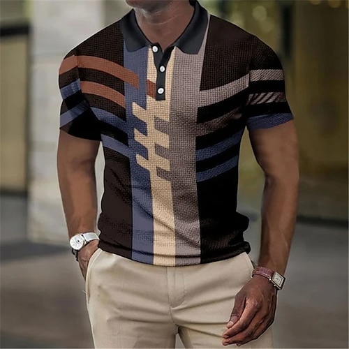 

Men's Collar Polo Shirt Golf Shirt Geometry Turndown Blue Yellow Orange 3D Print Outdoor Street Short Sleeves Button-Down Print Clothing Apparel Fashion Designer Casual Breathable / Spring / Summer