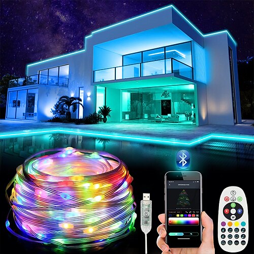 

RGB Bluetooth APP control Lights String USB Christmas Wreath Fairy String Lights Music Model Outdoor Lawn Garden Christmas Decorative Lights