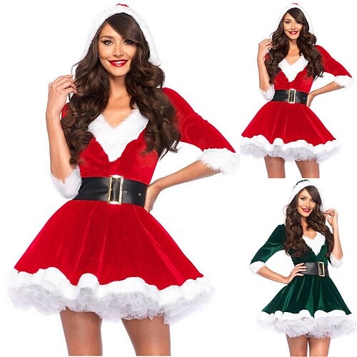 

Women's Christmas Party Dress Short Mini Dress Green Red 3/4 Length Sleeve Pure Color Layered With Belt Fall Winter V Neck Party 2022 M L XL 2XL
