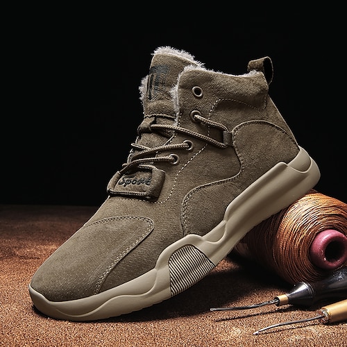 

Men's Boots Snow Boots Fleece lined Casual Outdoor Daily Walking Shoes Pigskin Warm Khaki Winter