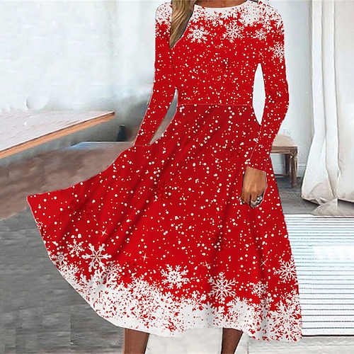 

Women's Casual Dress Swing Dress Midi Dress Blue Wine Long Sleeve Christmas Tree Pocket Winter Fall Spring Crew Neck Fashion Christmas Daily Weekend 2022 S M L XL XXL 3XL