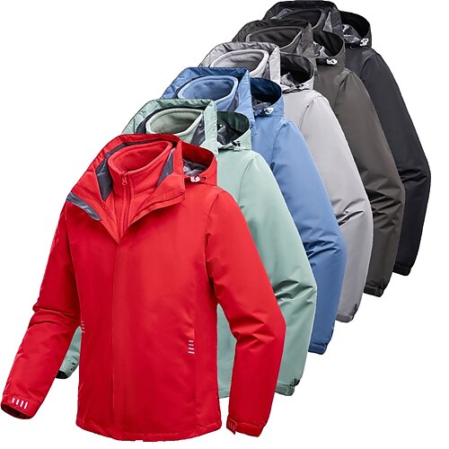 

Men's Hiking Jacket Hiking 3-in-1 Jackets Ski Jacket Fleece Winter Outdoor Thermal Warm Waterproof Windproof Breathable Outerwear Trench Coat Top Hunting Ski / Snowboard Fishing China red Vintage