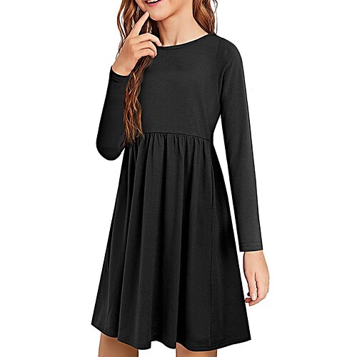 

Kids Girls' Dress Solid Color A Line Dress Above Knee Dress Outdoor Crew Neck Short Sleeve Active Dress 3-7 Years Spring Black Wine