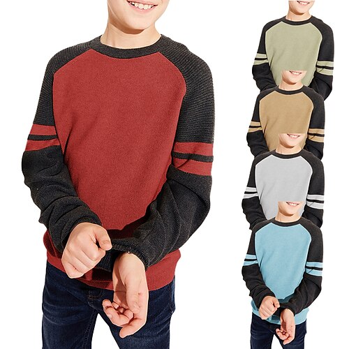 

Kids Boys T shirt Tee Solid Color Color Block Long Sleeve Children Top Casual Fashion Cool Winter Fall Green 7-13 Years