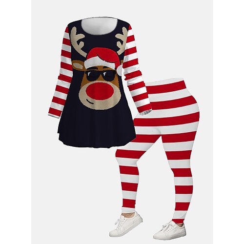 

Women's Plus Size Ugly Christmas Set Graphic Print Long Sleeve V Neck Casual Festival Vacation Polyester Winter Fall Black