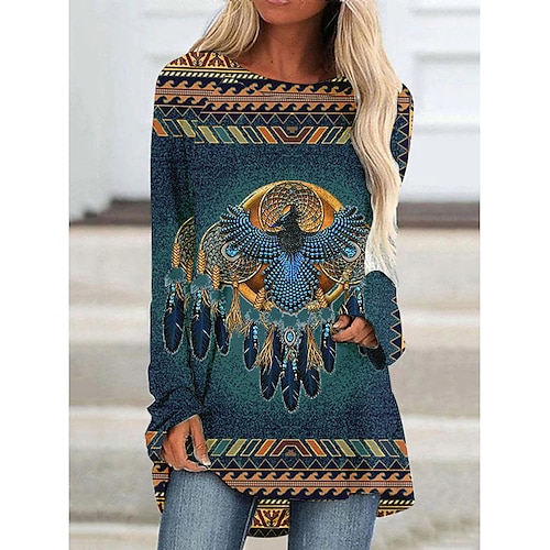 

Ethnic feather Masquerade T-shirt Women's Christmas Christmas Carnival Masquerade Adults' Christmas Vacation Polyester Top