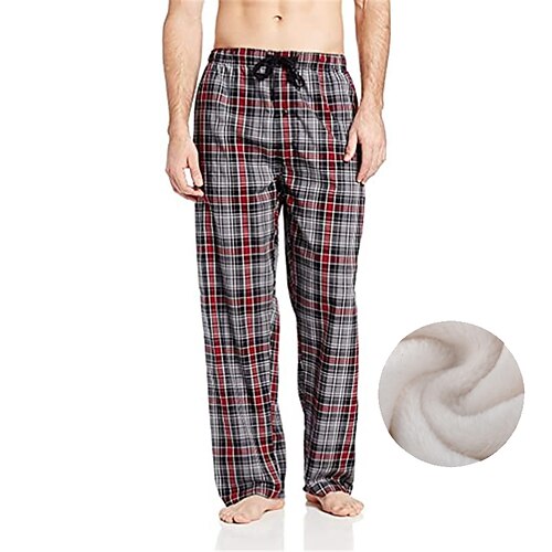 

Men's Loungewear Flannel Pajama Pants Lounge Pants Grid / Plaid Warm Soft Home Bed Spa Flannel Warm Pocket Elastic Waist Winter Blue Gray