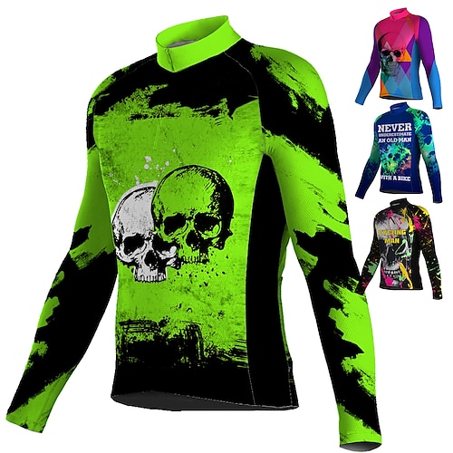 

Men's Cycling Jersey Long Sleeve Bike Top with 3 Rear Pockets Mountain Bike MTB Road Bike Cycling Breathable Quick Dry Moisture Wicking Reflective Strips Black Green Blue Skull Halloween Spandex