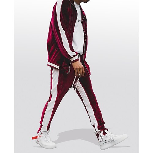 

Men's Tracksuit Sweatsuit 2 Piece Full Zip Street Winter Long Sleeve Pleuche Breathable Moisture Wicking Soft Gym Workout Running Jogging Sportswear Activewear Color Block Green Red Blue / Jacket