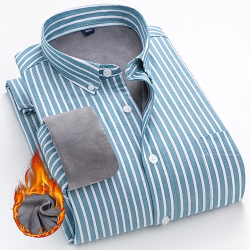 

Men's Fleece Shirt Oxford Shirt Dress Shirt Plaid Striped Solid Colored Turndown Green Black Blue Army Green Outdoor Street Long Sleeve Button-Down Print Clothing Apparel Cotton Fashion