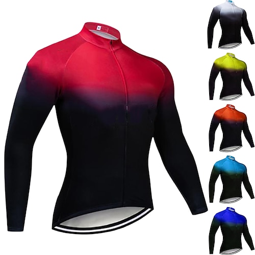 

21Grams Men's Cycling Jersey Long Sleeve Bike Jersey Top with 3 Rear Pockets Mountain Bike MTB Road Bike Cycling Breathable Quick Dry Moisture Wicking Reflective Strips Black Yellow Red Gradient