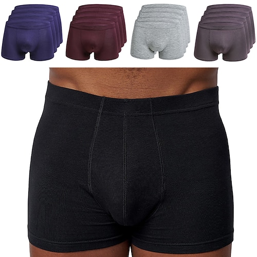 Herr 4-pack Boxerkalsonger Underkläder Grundläggande trosor Boxershorts Huvudstad Andningsfunktion Mjuk Ren färg Medium Midja Svart Blå