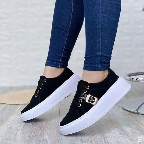 

Women's Sneakers Daily Plus Size Platform Round Toe Sporty Casual PU Leather Lace-up Solid Colored Black Red White