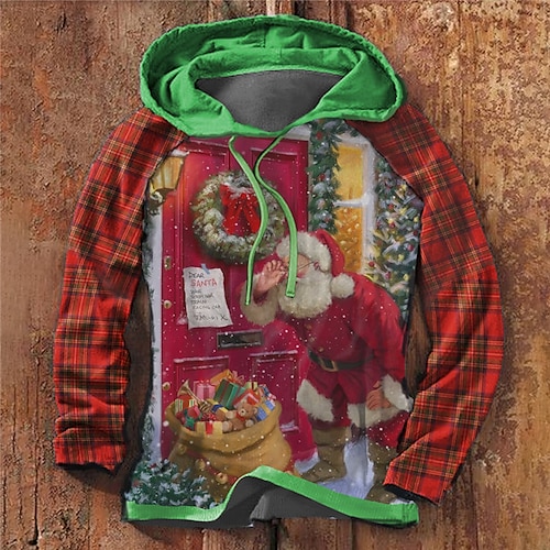 

Men's Pullover Hoodie Sweatshirt Green / Red Red Hooded Color Block Santa Claus Graphic Prints Patchwork Print Christmas Sports Outdoor Daily 3D Print Streetwear Designer Casual Spring Fall