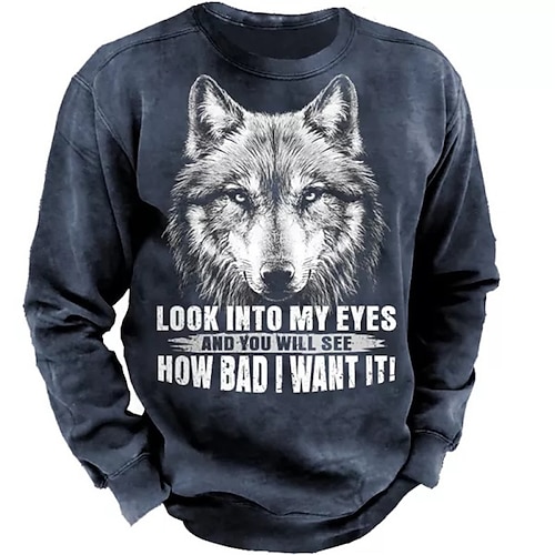 

Men's Sweatshirt Pullover Navy Blue Crew Neck Animal Wolf Graphic Prints Print Daily Sports Holiday 3D Print Basic Streetwear Designer Spring & Fall Clothing Apparel Hoodies Sweatshirts