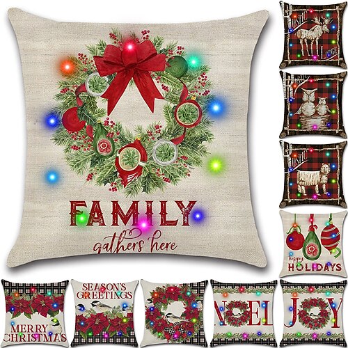 

Christmas LED Lights Throw Pillow Cover 1PC Holiday Family Soft Decorative Square Cushion Pillowcase for Bedroom Livingroom Sofa Couch Chair Superior Quality