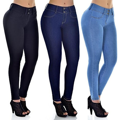 

Dame Mager Jeggings Denimstoff Svart Navyblå Lyseblå Fritid Lounge Fritid / hverdag Lomme Elastisk Full lengde Utendørs Ensfarget S M L XL 2XL