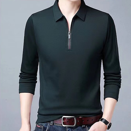 

Men's Golf Shirt Solid Color Turndown Wine Green Black Yellow Navy Blue Work Casual Long Sleeve Zipper Clothing Apparel Fashion Streetwear Classic