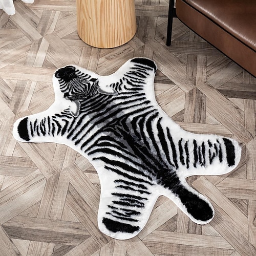 

Floor Mat Velvet Zebra Shape Absorbent Non-slip Floor Mat Bedroom Livingroom Thickened Carpet
