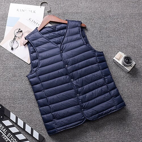 

Men's Down Vest Winter Jacket Winter Coat Windproof Warm Date Casual Daily Office & Career Solid Color Outerwear Clothing Apparel Wine Black Light Grey