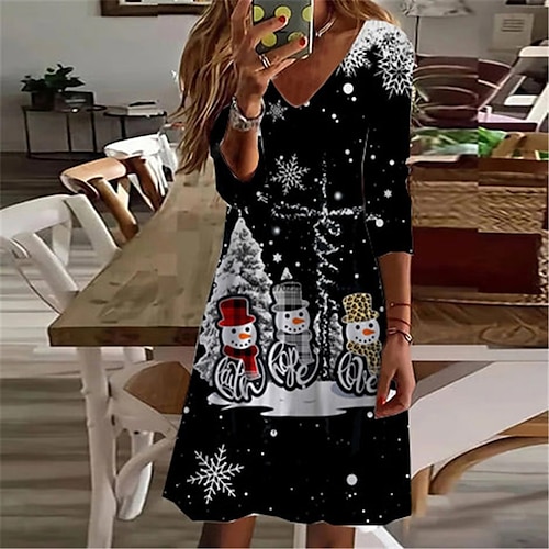 

Women's Casual Dress T Shirt Dress Tee Dress Shift Dress Mini Dress Black Long Sleeve Letter Pocket Winter Fall Spring V Neck Fashion Christmas Daily 2022 S M L XL XXL 3XL