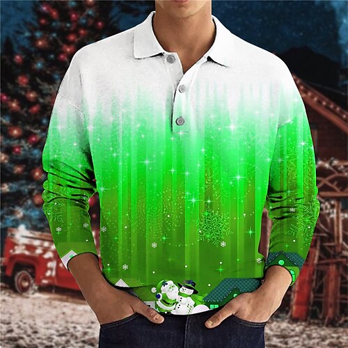 

Men's Collar Polo Shirt Golf Shirt Gradient Graphic Prints Turndown Green Orange 3D Print Christmas Street Long Sleeve Button-Down Print Clothing Apparel Fashion Designer Casual Soft