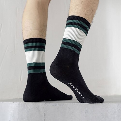 

Men's 3 Pairs Socks Crew Socks Casual Socks Fashion Comfort Cotton Striped Medium Winter Black