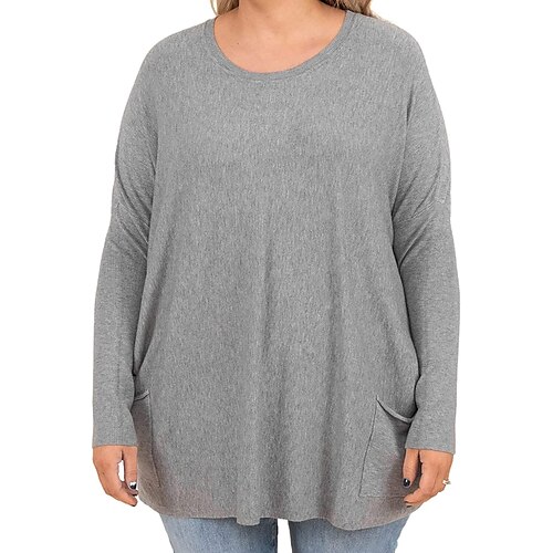 

Camisas de bolso femininas casual manga longa moletom decote careca confortável camisetas de grandes dimensões blusas, 1x-5x