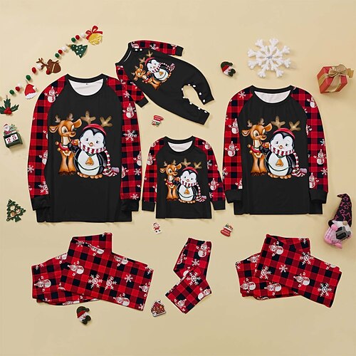 

Christmas Pajamas Family Elk Home Crewneck Black Long Sleeve Basic Matching Outfits