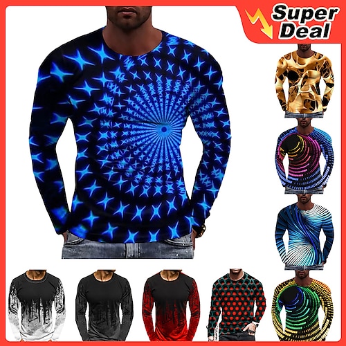 

Men's T shirt Tee Graphic Prints Spiral Stripe Crew Neck A B C D E 3D Print Daily Holiday Long Sleeve Print Clothing Apparel Designer Casual Big and Tall