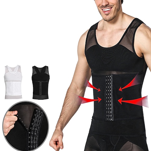 Men's Shapewear Waist Trainer Body Shaper Pure Color Simple Comfort Home  Daily Nylon Slimming Crew Neck Sleeveless Winter Fall Black White 2024 -  $22.99