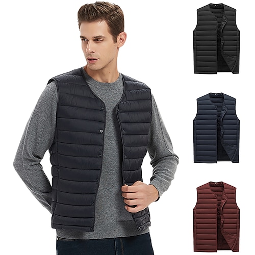 

Men's Hiking Down Jacket Quilted Puffer Jacket Sleeveless Outerwear Top Outdoor Thermal Warm Windproof Breathable Quick Dry Winter Down Wine Red Black Navy Blue Work Hunting Ski / Snowboard