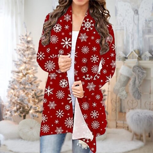 

Women's Casual Jacket Windproof Warm Outdoor Christmas Daily Going out Print Cardigan V Neck Comfortable Christmas Plaid Regular Fit Outerwear Long Sleeve Winter Fall Green Black Wine S M L XL XXL