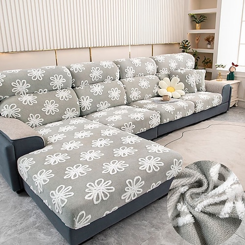 

Stretch Sofa Seat Cover Cushion Slipcover Elastic Sectional Couch Armchair Loveseat 4 or 3 Seater Grey Plain Solid Soft Durable Washable