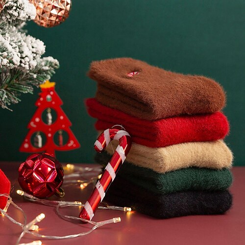 

Women's Crew Socks Party Christmas Gift Solid Color Polyester Spandex Casual Classic Warm Cute 1 Pair