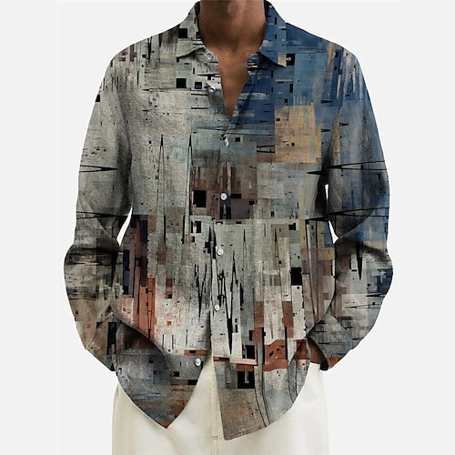 

Homens Camisa Social Bloco de cor Estampas Abstratas Aberto para a Lateral Cinzento Impressão 3D Ao ar livre Rua Manga Longa Botão para baixo Imprimir Roupa Moda Designer Casual Macia