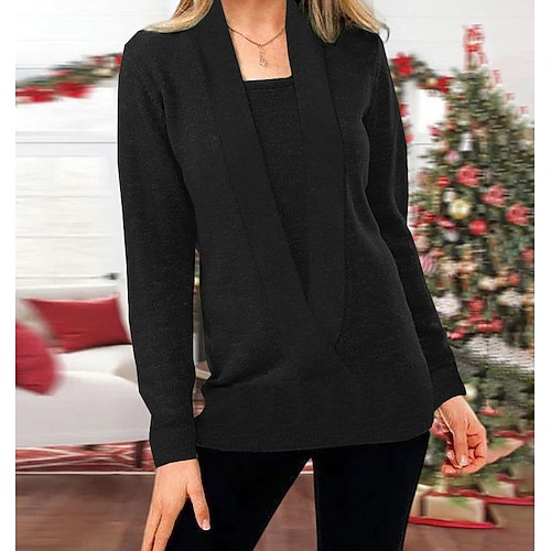 

Women's Tunic Green Black Wine Plain Long Sleeve Casual Basic V Neck Regular S