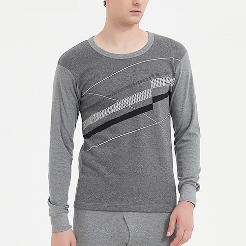 

Men's Thermal Underwear Sleepwear Thermal Set Pure Color Basic Fashion Comfort Home Cotton Warm Crew Neck Long Sleeve Pant Elastic Waist Winter Fall Light gray Dark Gray