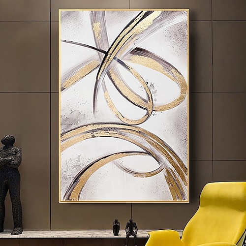 

Handmade Oil Painting Canvas Wall Art Decoration Modern Abstract Golden Lines for Home Decor Rolled Frameless Unstretched Painting