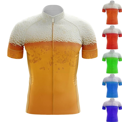 

21Grams Men's Cycling Jersey Short Sleeve Bike Jersey Top with 3 Rear Pockets Oktoberfest Beer Jersey Mountain Bike MTB Road Bike Cycling Breathable Quick Dry Reflective Strips Green Purple Yellow 3D