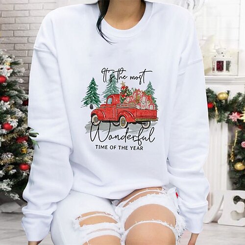 

Women's Plus Size Christmas Tops Blouse Shirt Tree Deer Print Long Sleeve Crewneck Casual Daily Polyester Fall Winter Green Wine / Sunflower