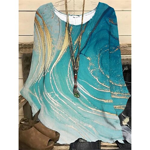 

Women's Plus Size Tops Blouse Shirt Color Gradient Print Long Sleeve Casual Daily Vacation Polyester Winter Fall Blue