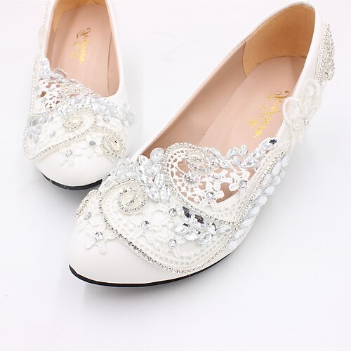 

Women's Wedding Shoes Office Daily Plus Size White Shoes Wedding Heels Bridal Shoes Rhinestone Lace Flower Block Heel Pointed Toe Elegant Minimalism PU Leather Loafer Solid Colored White