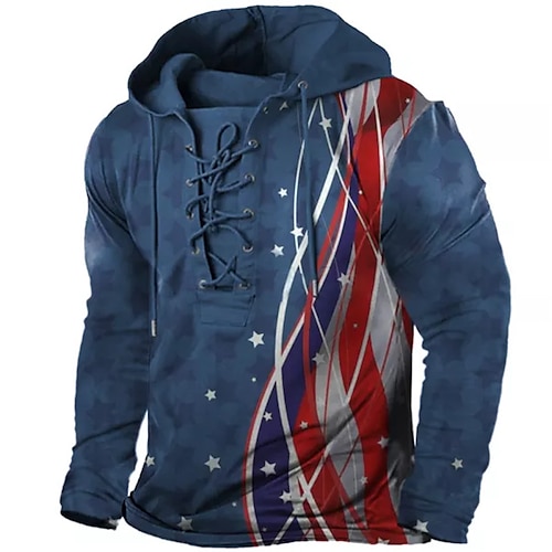 

Men's Pullover Hoodie Sweatshirt Pullover Navy Blue Hooded Graphic Prints National Flag Lace up Print Casual Daily Sports 3D Print Basic Streetwear Designer Spring & Fall Clothing Apparel Hoodies