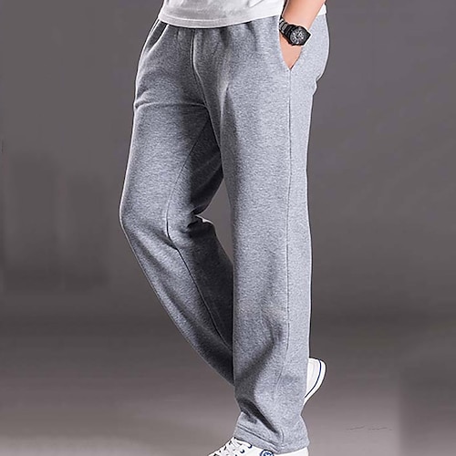 

Men's Sweatpants Trousers Elastic Waist Straight Leg Solid Color Comfort Full Length Sports Outdoor Casual Daily Cotton Blend Sports Streetwear Black Light Grey Micro-elastic