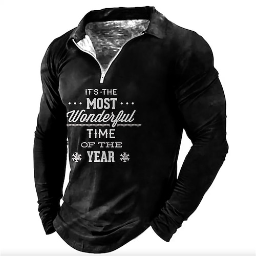 

Men's Collar Polo Shirt Golf Shirt Letter Graphic Prints Turndown Black Brown 3D Print Outdoor Street Long Sleeve Zipper Print Clothing Apparel Fashion Designer Casual Soft