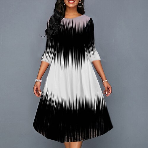 

Women's Casual Dress Shift Dress Swing Dress Midi Dress Black 3/4 Length Sleeve Ombre Ruched Winter Fall Spring Crew Neck Fashion Daily 2022 S M L XL XXL 3XL