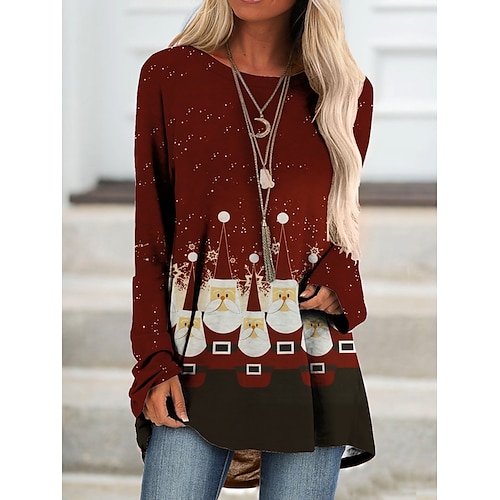 

Women's Christmas Casual Dress T Shirt Dress Tee Dress Mini Dress Green Black Wine Long Sleeve Santa Claus Print Winter Fall Autumn Crew Neck 2022 S M L XL 2XL 3XL