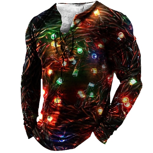 

Men's T shirt Tee Tee Graphic Collar Orange 3D Print Illumination Outdoor Christmas Long Sleeve Lace up Print Clothing Apparel Basic Designer Casual Classic