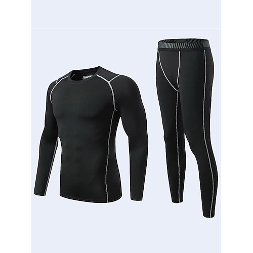 

Men's Activewear Set Compression Suit 2 Piece Athletic Long Sleeve Spandex Breathable Quick Dry Moisture Wicking Fitness Running Jogging Sportswear Activewear Striped Black Black White Green Black